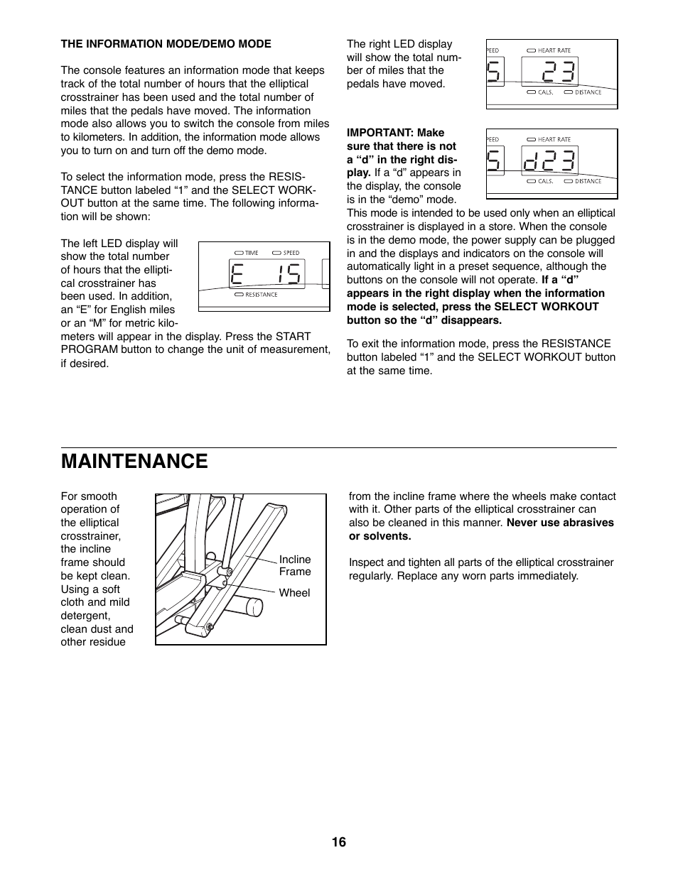 Maintenance | NordicTrack VGR940 NTEL08990 User Manual | Page 16 / 20