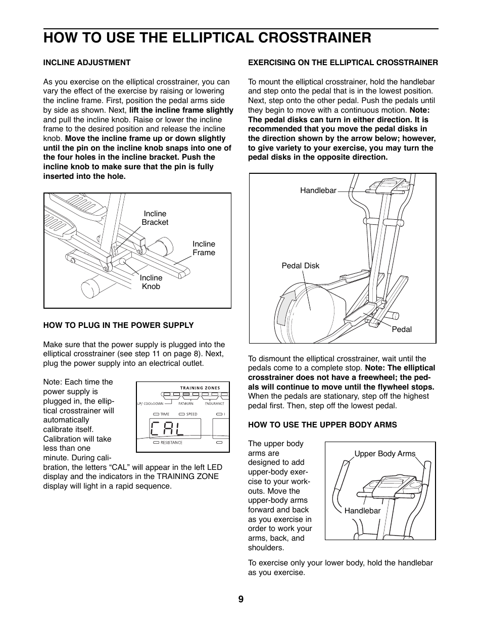 How to use the elliptical crosstrainer | NordicTrack VGR940 NTEL08990 User Manual | Page 9 / 20