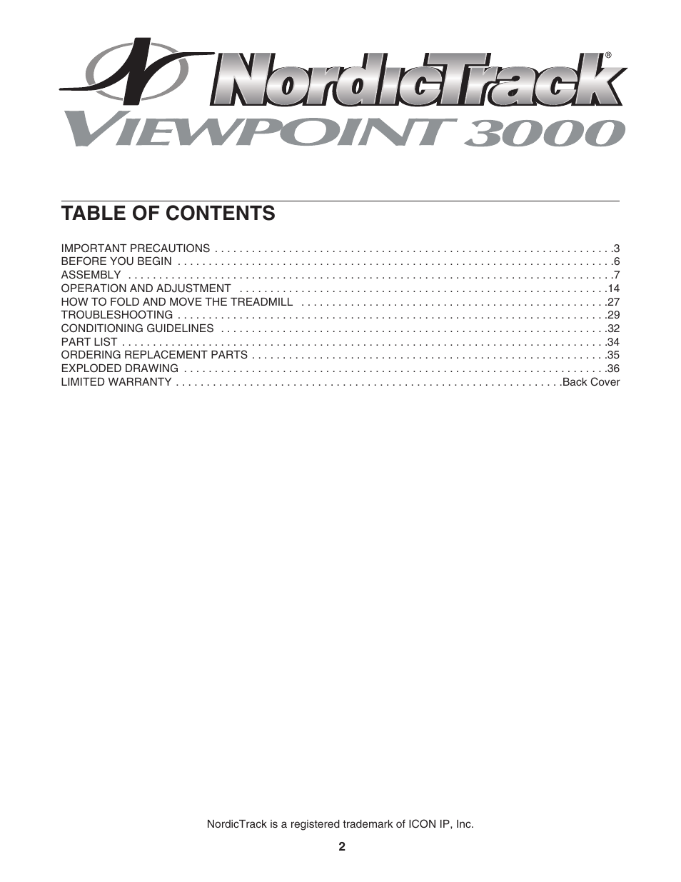 NordicTrack ViewPoint NTL11806.1 User Manual | Page 2 / 40