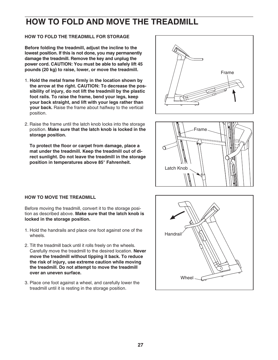 How to fold and move the treadmill | NordicTrack ViewPoint NTL11806.1 User Manual | Page 27 / 40