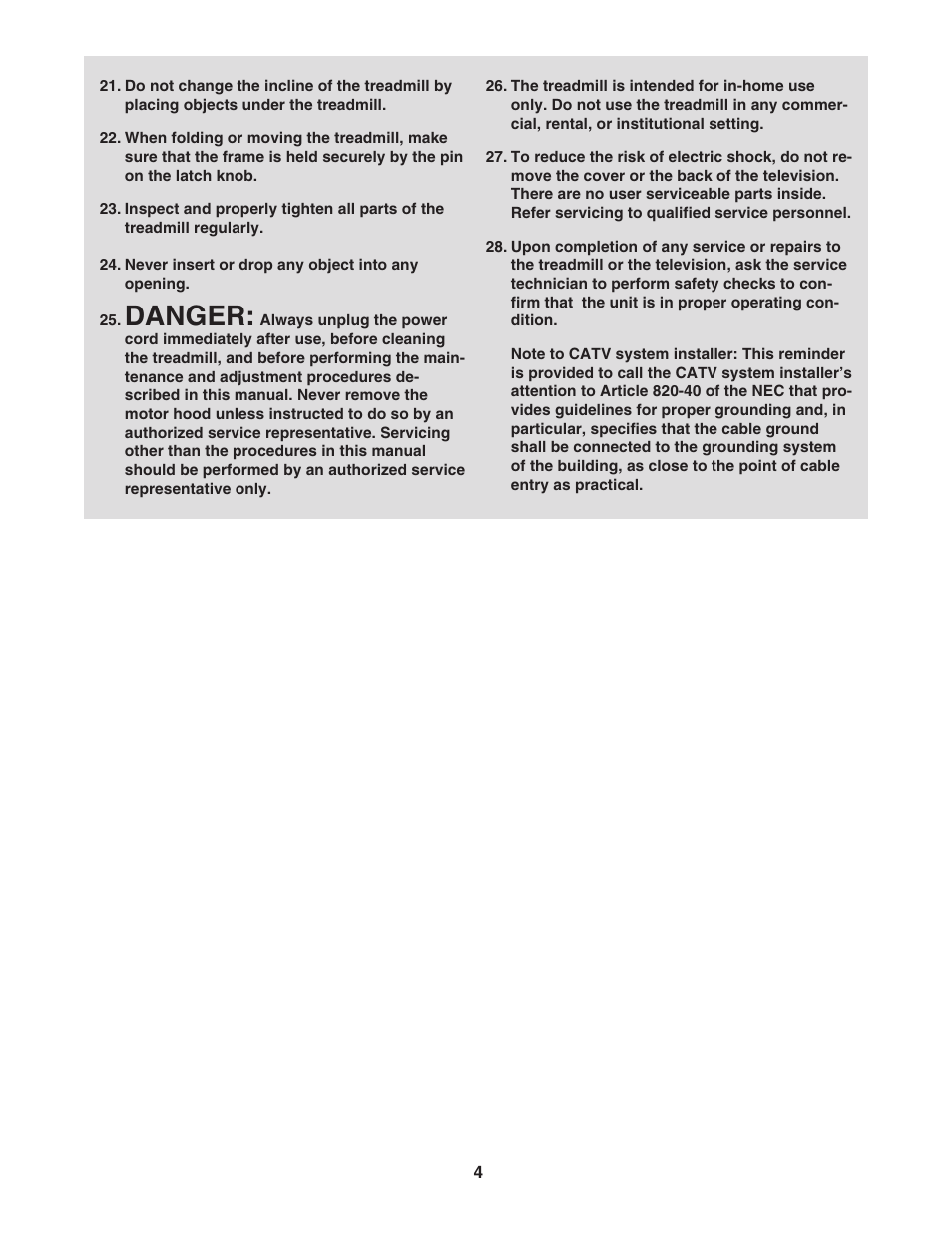 Danger | NordicTrack ViewPoint NTL11806.1 User Manual | Page 4 / 40