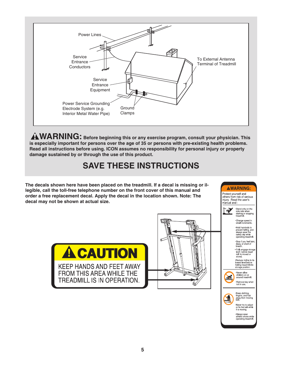 Warning, Save these instructions | NordicTrack ViewPoint NTL11806.1 User Manual | Page 5 / 40