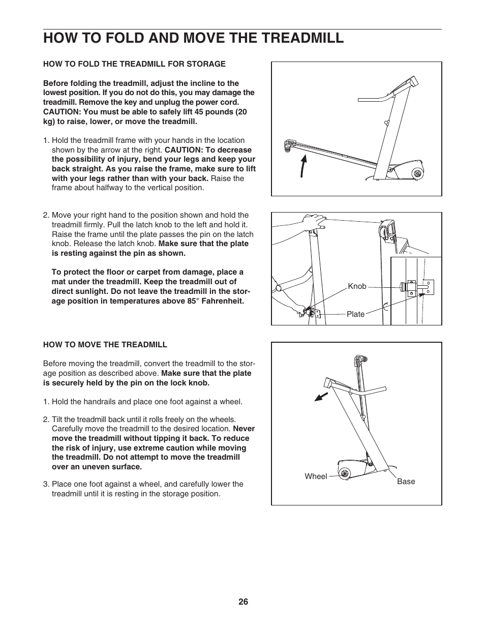 How to fold and move the treadmill | NordicTrack NTL22907.1 User Manual | Page 26 / 40