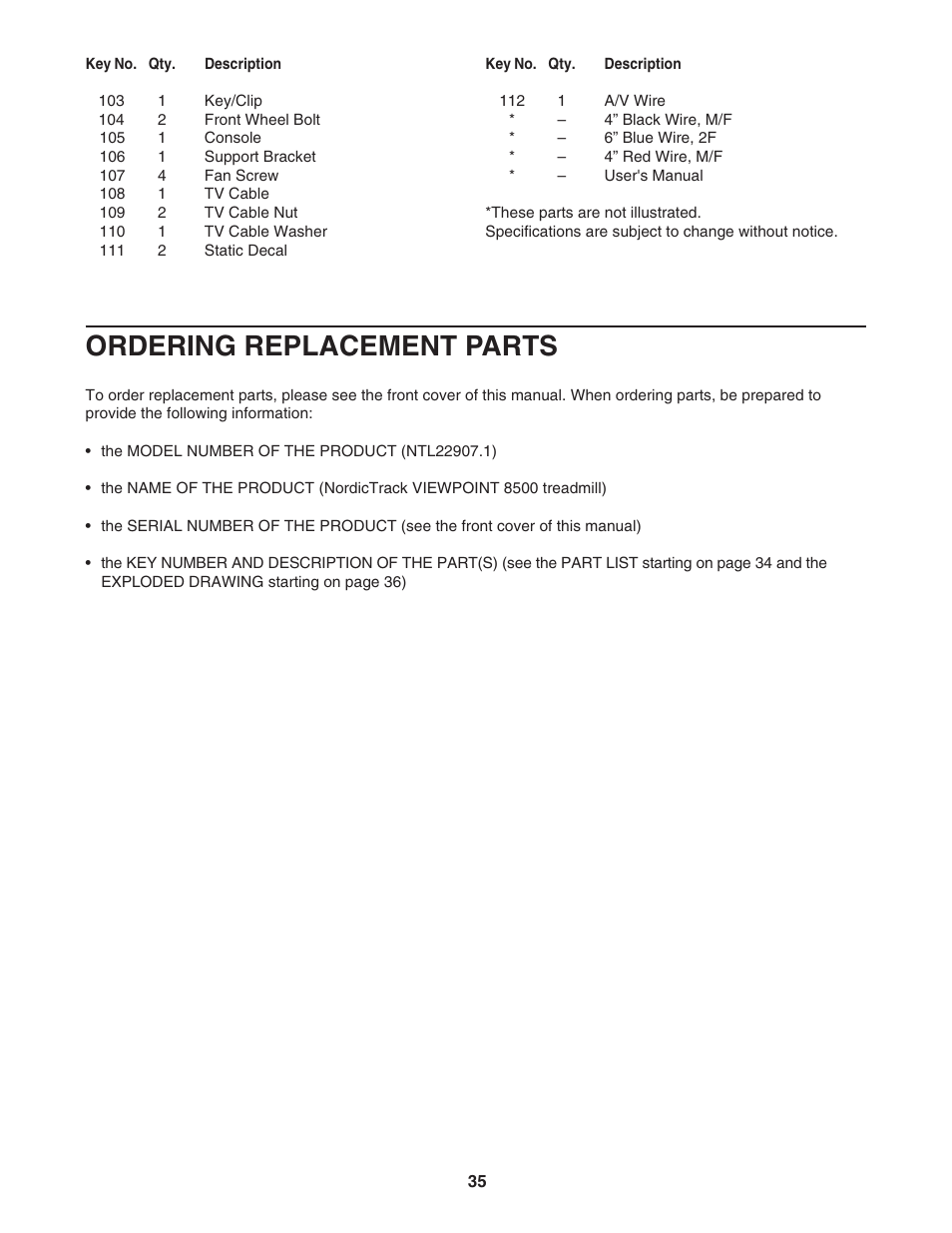Ordering replacement parts | NordicTrack NTL22907.1 User Manual | Page 35 / 40