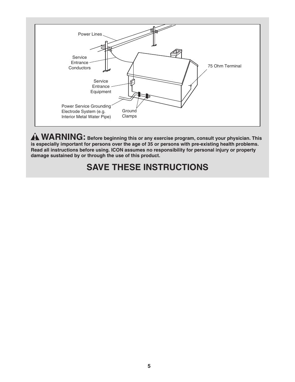 Warning, Save these instructions | NordicTrack NTL22907.1 User Manual | Page 5 / 40