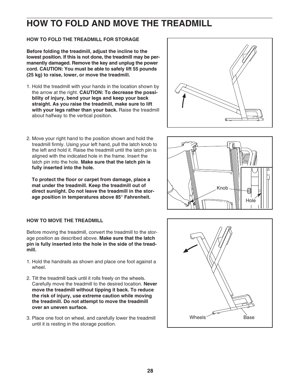 How to fold and move the treadmill | NordicTrack NTL14951 User Manual | Page 28 / 38