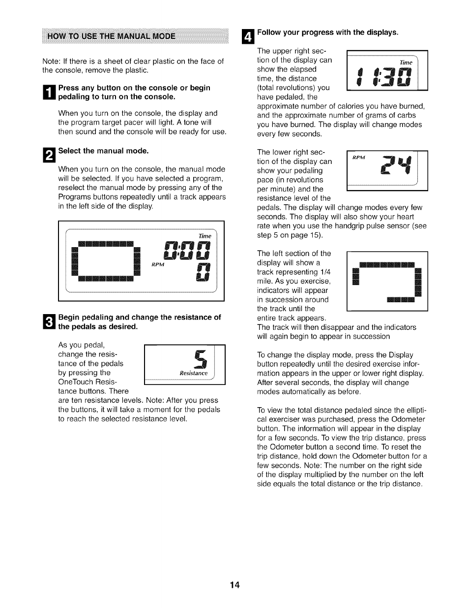 M select the manual mode, Ri ij'ij u | NordicTrack 831.23665.0 User Manual | Page 14 / 28