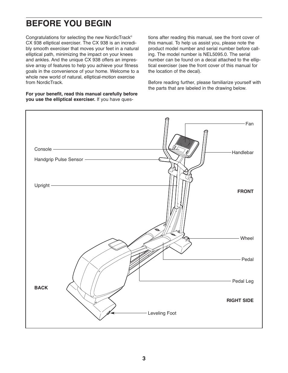 Before you begin | NordicTrack CX 938 NEL5095.0 User Manual | Page 3 / 24