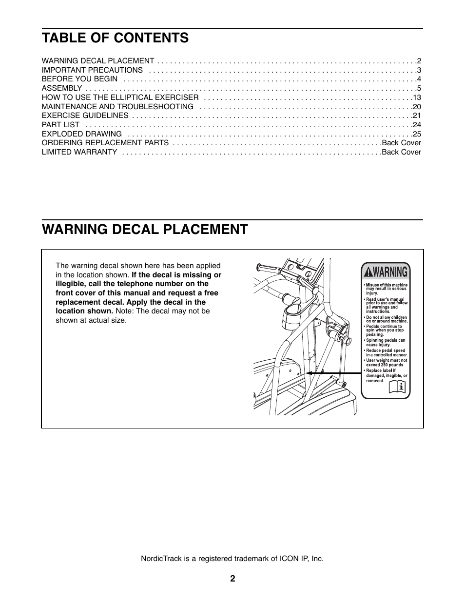 NordicTrack NTCW90907.0 User Manual | Page 2 / 28