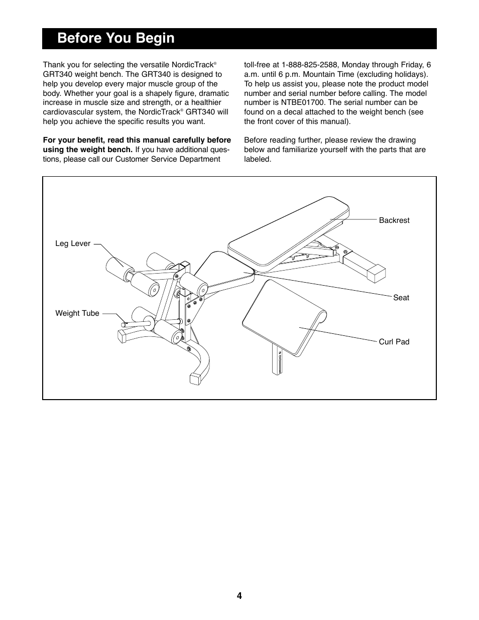 Before you begin | NordicTrack NTBE01700 User Manual | Page 4 / 16