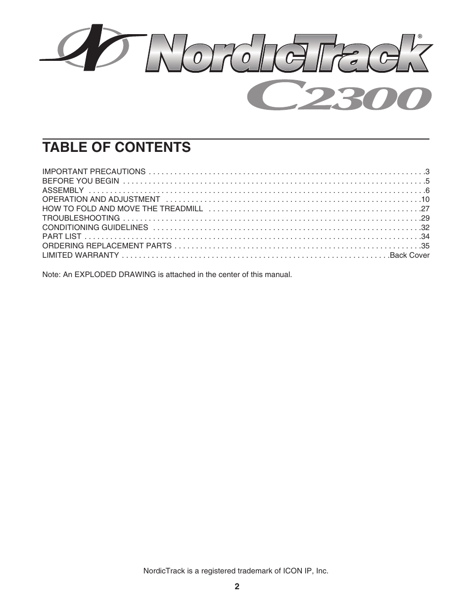 NordicTrack C2300 NTL12905.5 User Manual | Page 2 / 38