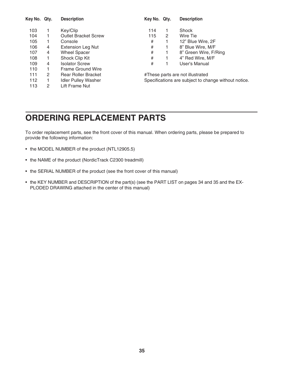 Ordering replacement parts | NordicTrack C2300 NTL12905.5 User Manual | Page 35 / 38