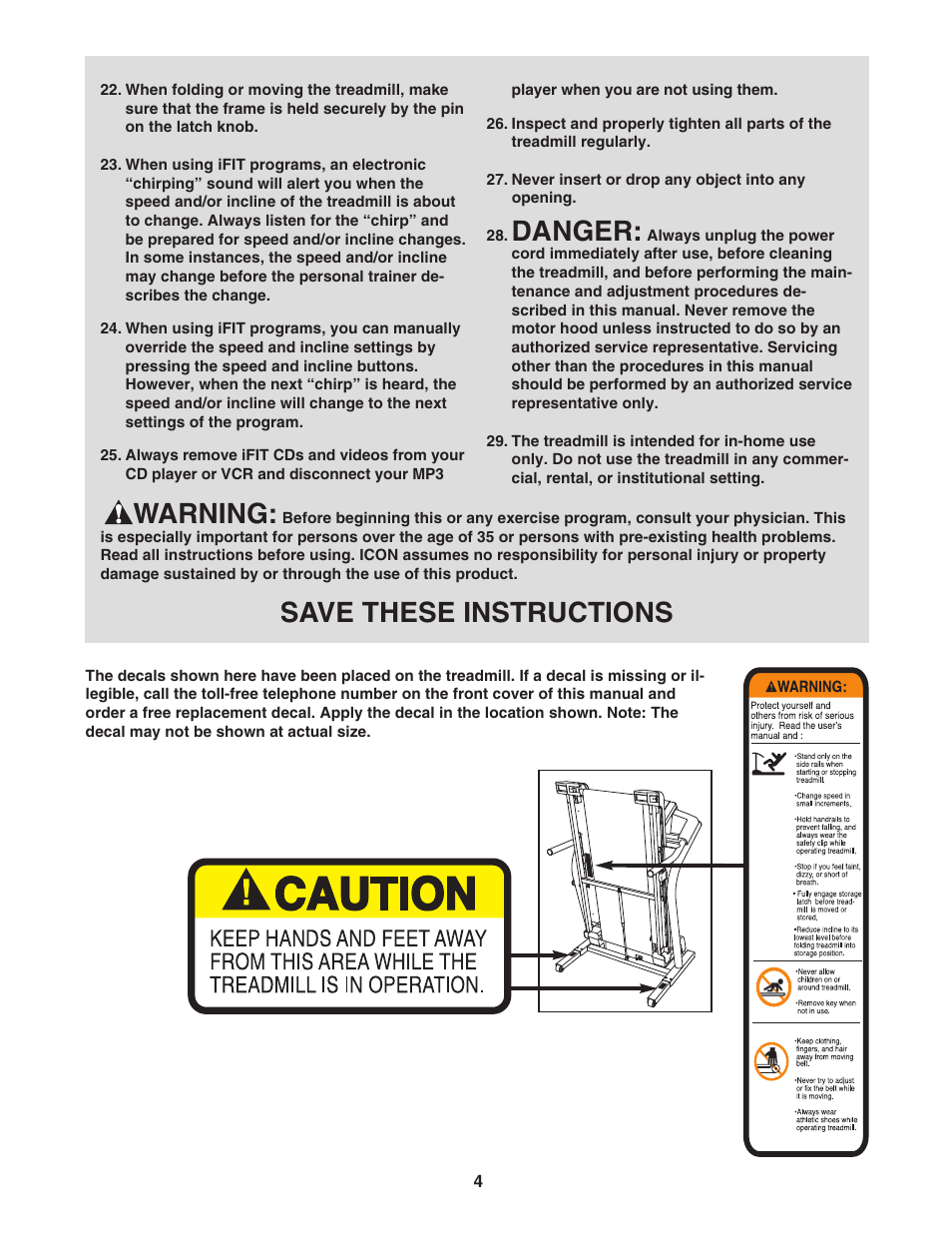 Danger, Warning, Save these instructions | NordicTrack C2300 NTL12905.5 User Manual | Page 4 / 38