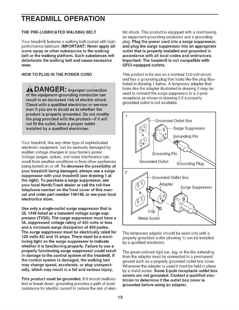 Treadmill operation, How to plug in the power cord | NordicTrack NTL21905.0 User Manual | Page 13 / 38