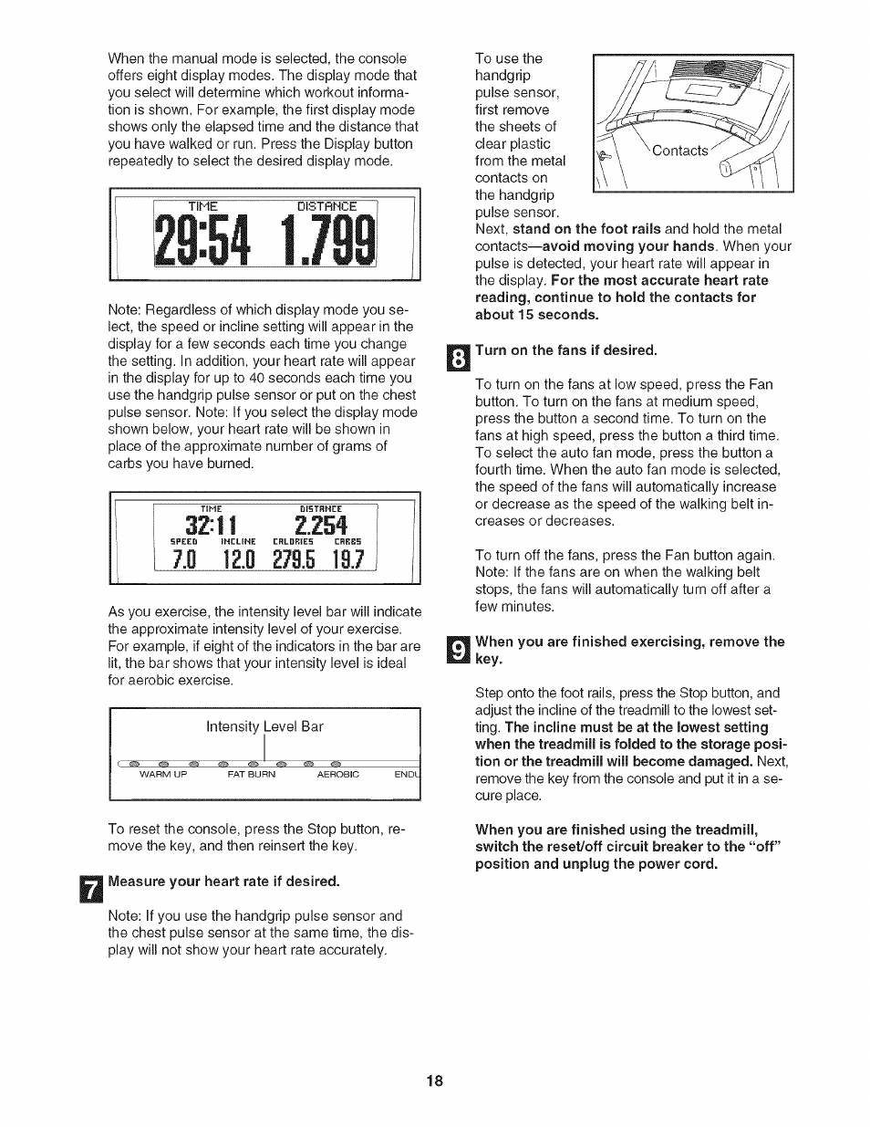 Measure your heart rate if desired, Turn on the fans if desired, When you are finished exercising, remove the key | NordicTrack NTL21905.0 User Manual | Page 18 / 38