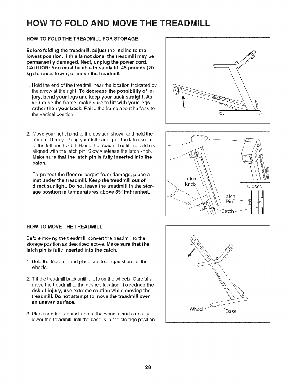 How to fold and move the treadmill | NordicTrack NTL21905.0 User Manual | Page 28 / 38