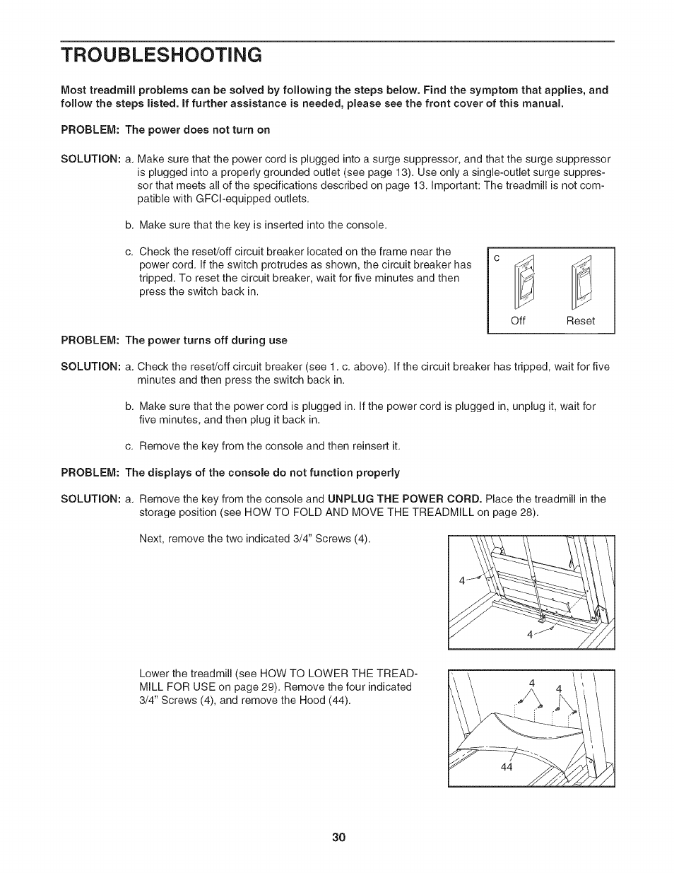 Troubleshooting, Problem: the power does not turn on, Problem: the power turns off during use | NordicTrack NTL21905.0 User Manual | Page 30 / 38