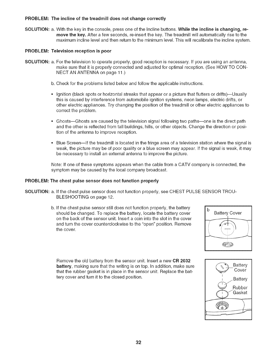 Problem: television reception is poor | NordicTrack NTL21905.0 User Manual | Page 32 / 38