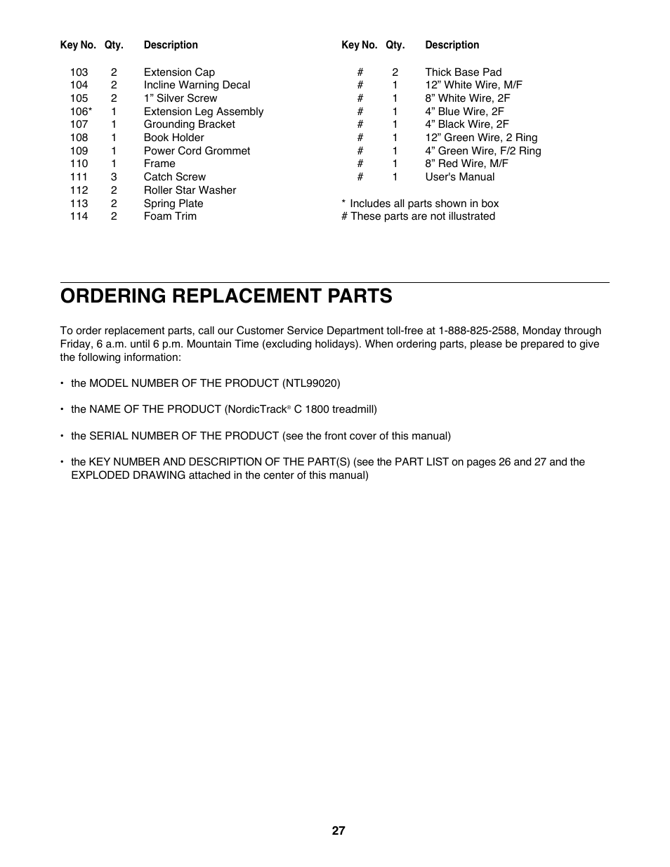 Ordering replacement parts | NordicTrack NTL99020 User Manual | Page 27 / 30