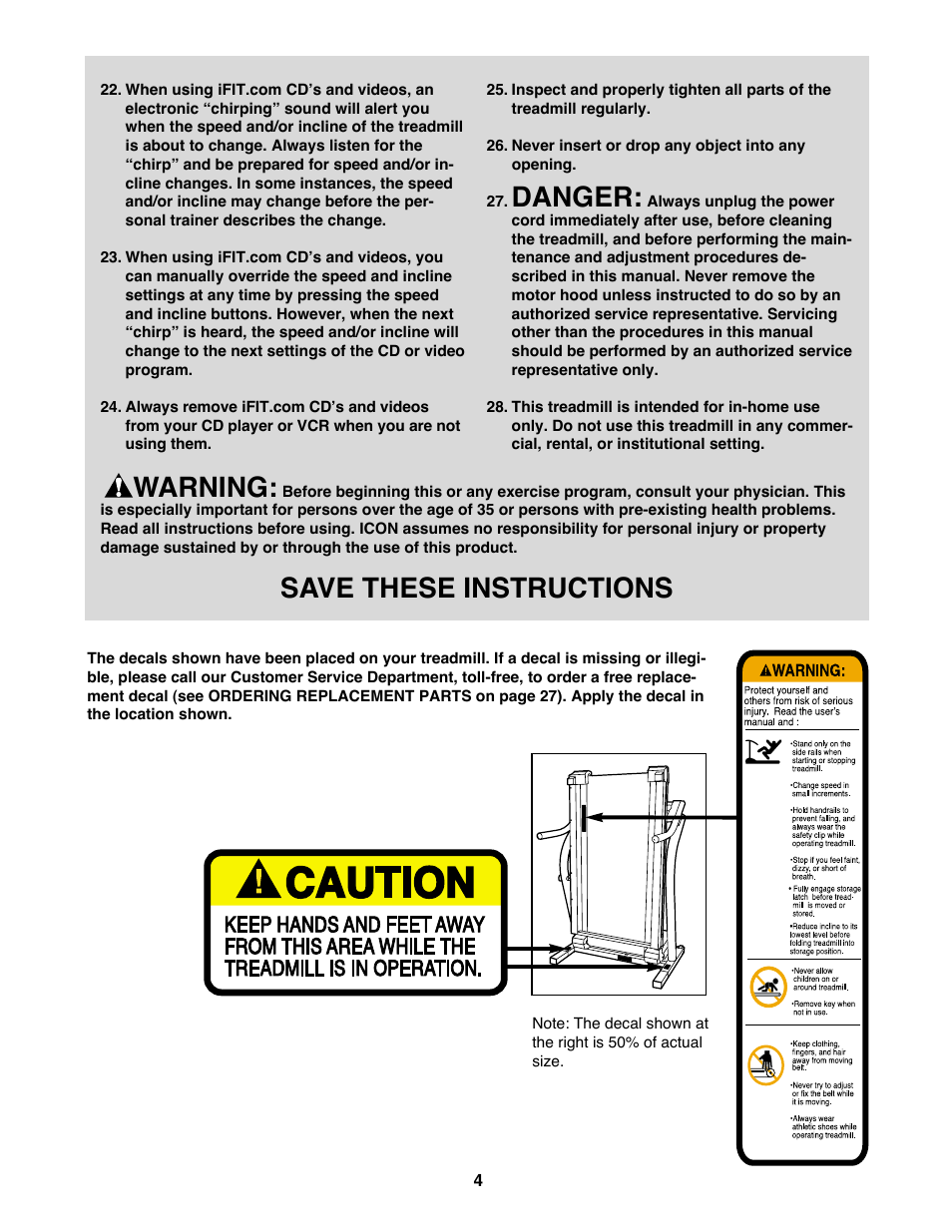 Danger, Warning, Save these instructions | NordicTrack NTL99020 User Manual | Page 4 / 30