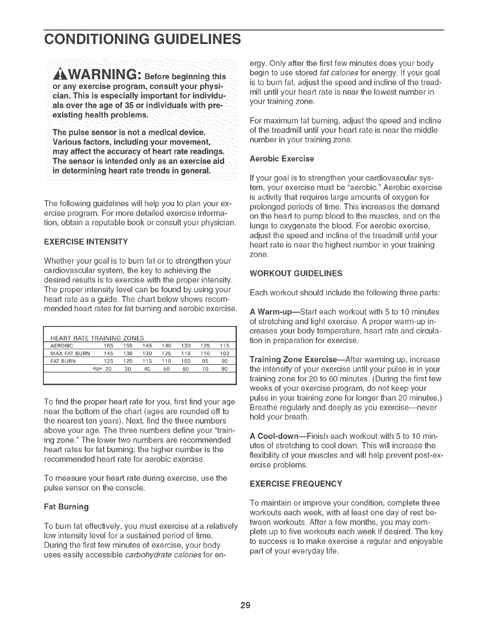 Conditioning guidelines, Conditioning guidelines ^warning | NordicTrack NTL17950 User Manual | Page 29 / 34