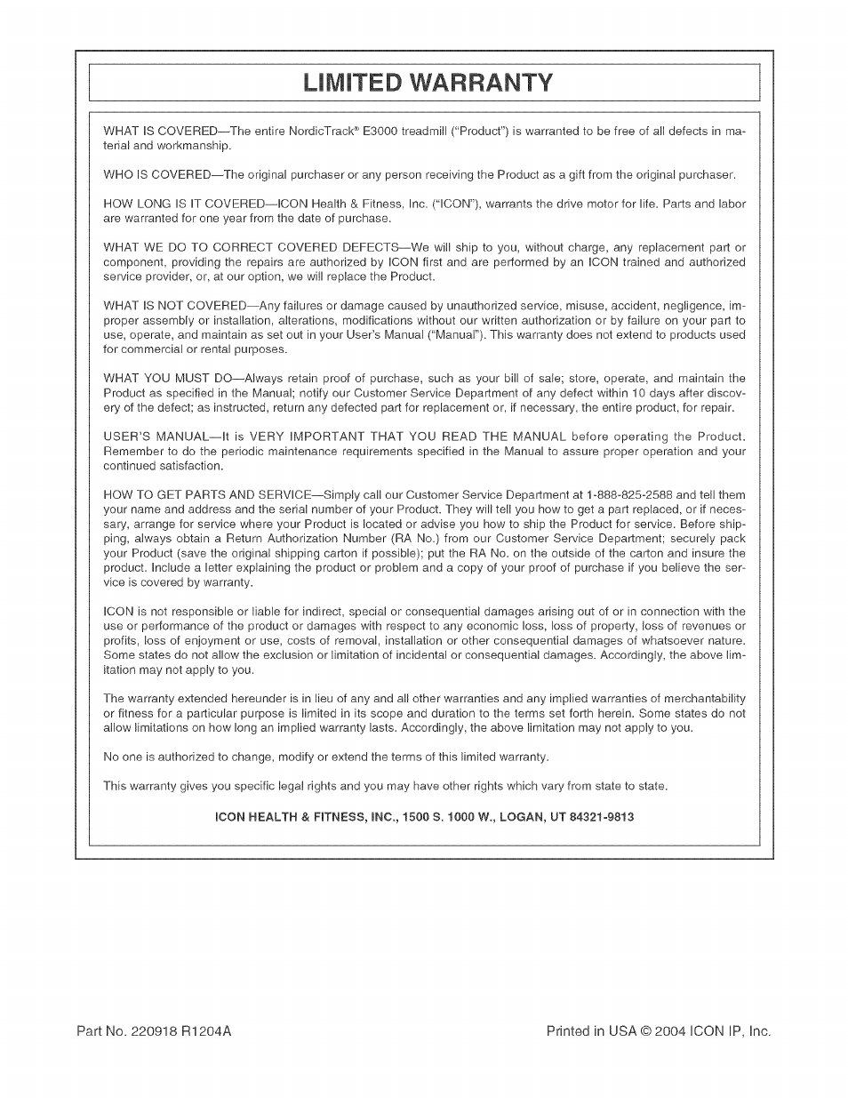 Limited warranty | NordicTrack NTL17950 User Manual | Page 34 / 34