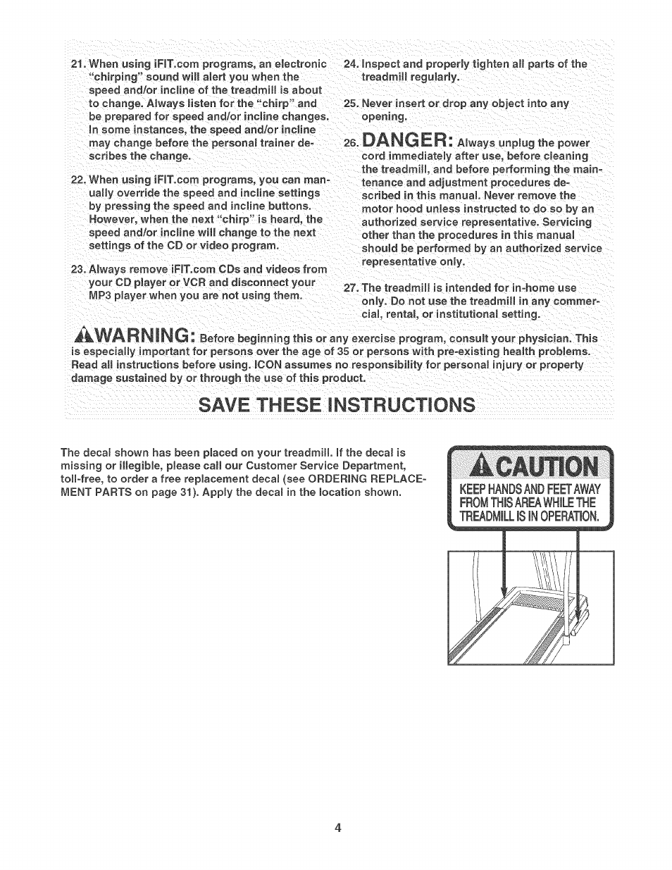 Danger, Awarning, Save these instructions | NordicTrack NTL17950 User Manual | Page 4 / 34