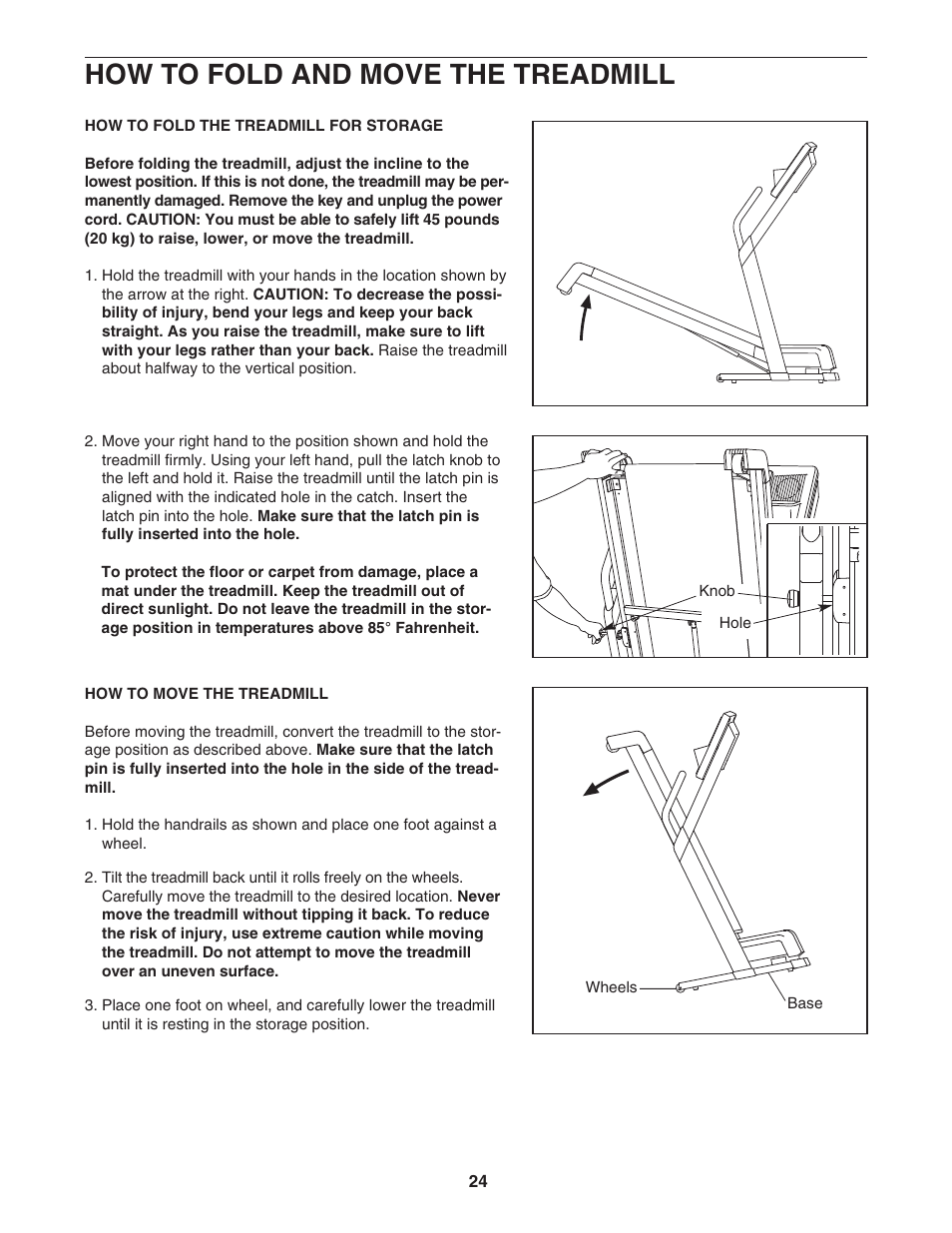 How to fold and move the treadmill | NordicTrack NTL1095.3 User Manual | Page 24 / 34