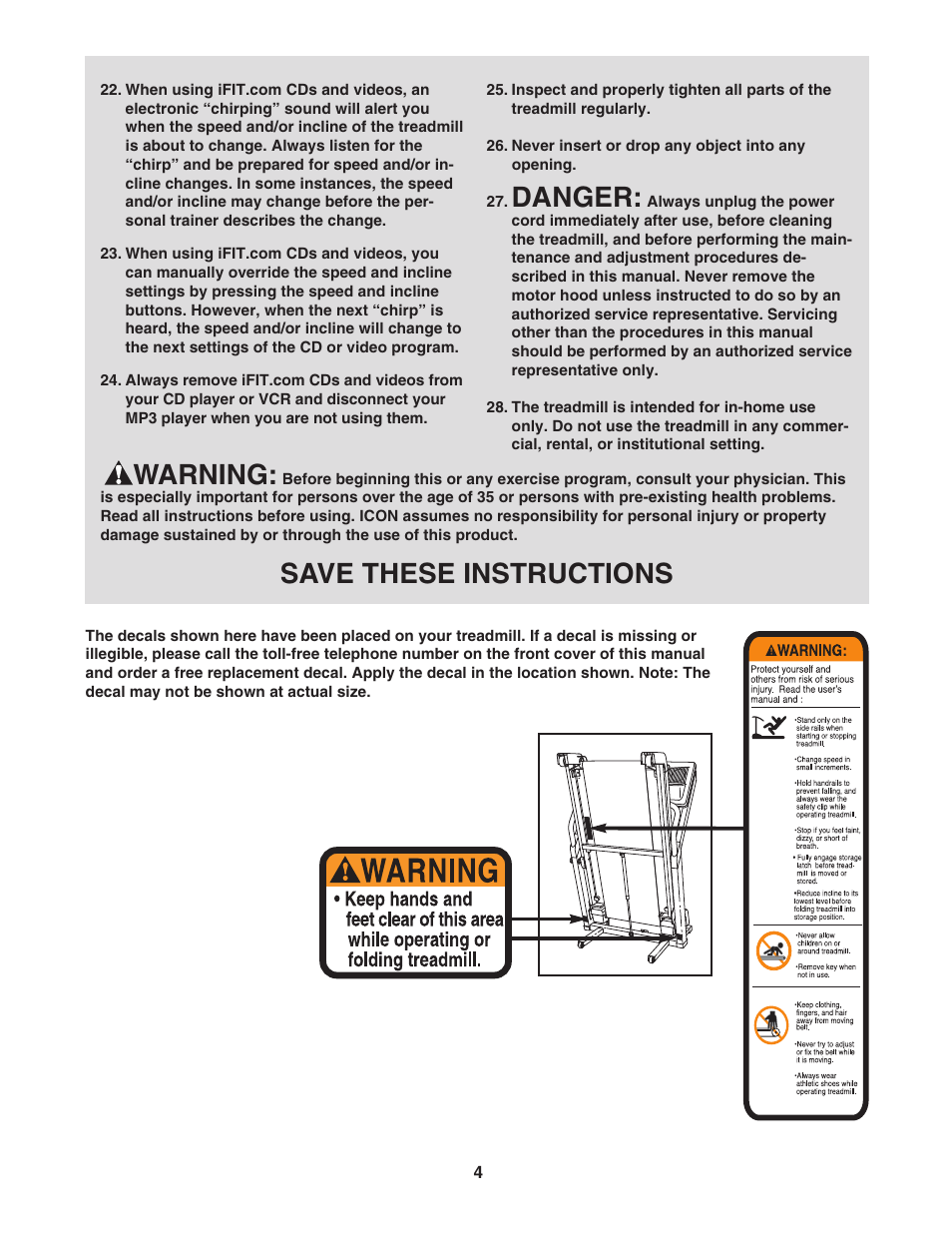 Danger, Warning, Save these instructions | NordicTrack NTL1095.3 User Manual | Page 4 / 34
