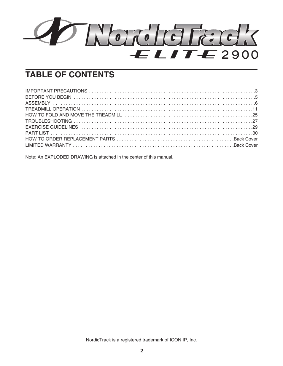 NordicTrack ELITE 2900 0603.0 User Manual | Page 2 / 34