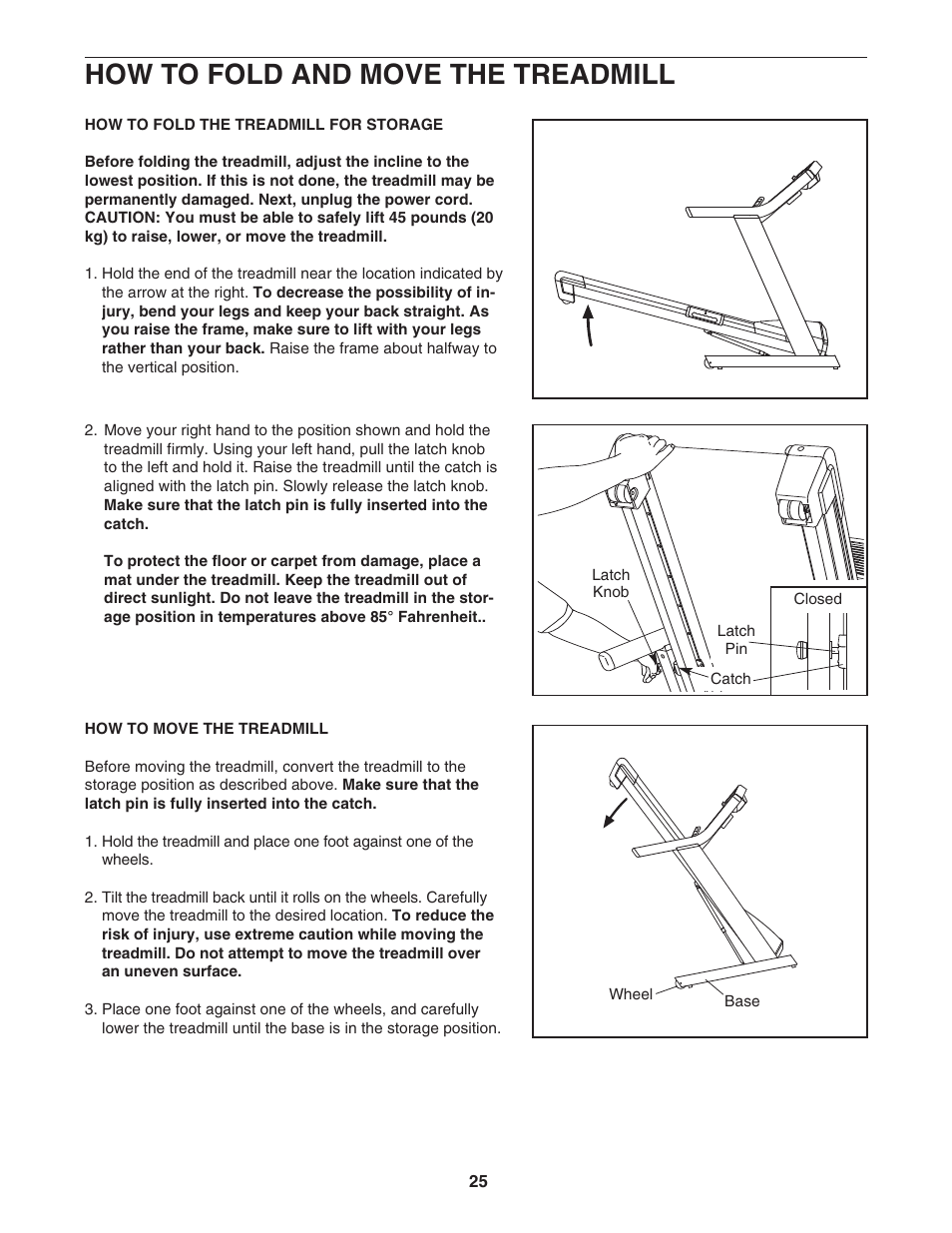 How to fold and move the treadmill | NordicTrack ELITE 2900 0603.0 User Manual | Page 25 / 34