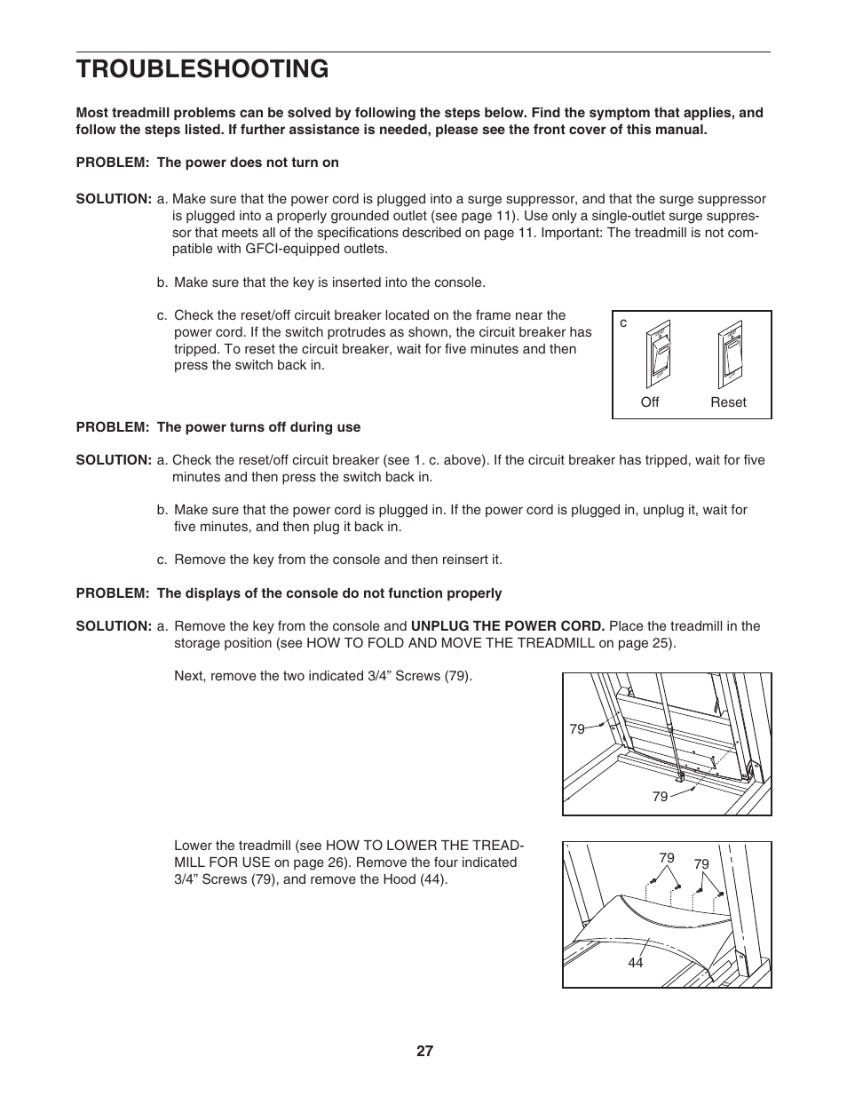 Troubleshooting | NordicTrack ELITE 2900 0603.0 User Manual | Page 27 / 34