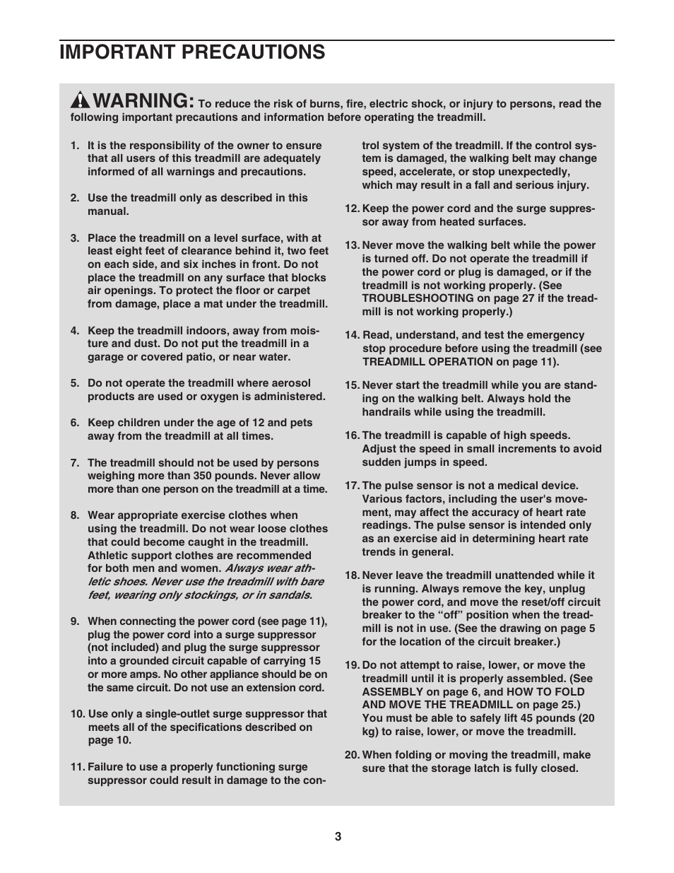 Warning, Important precautions | NordicTrack ELITE 2900 0603.0 User Manual | Page 3 / 34
