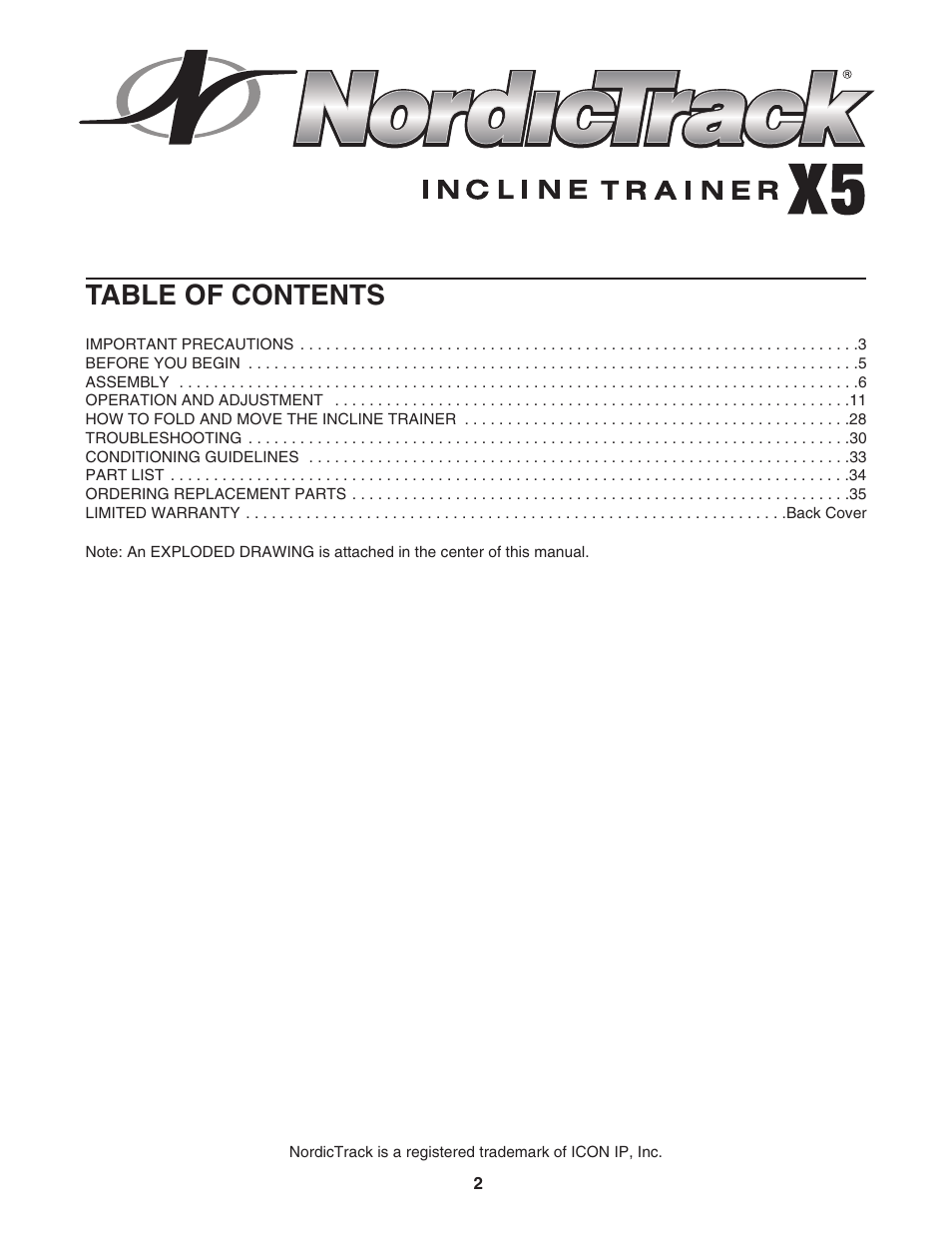 NordicTrack Incline Trainer NTK1494.1 User Manual | Page 2 / 38