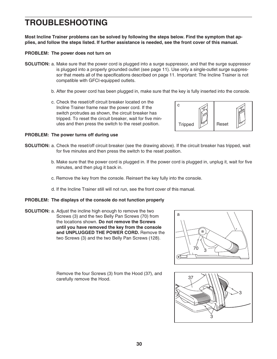Troubleshooting | NordicTrack Incline Trainer NTK1494.1 User Manual | Page 30 / 38
