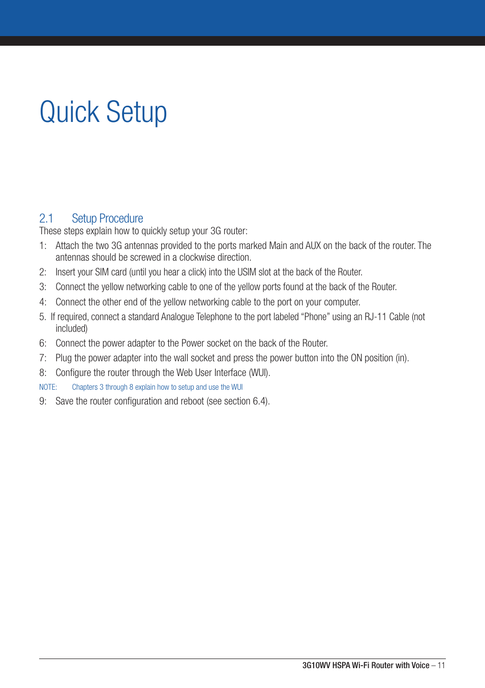 Quick setup | NordicTrack ROUTER WITH VOICE 3G10WV User Manual | Page 11 / 96