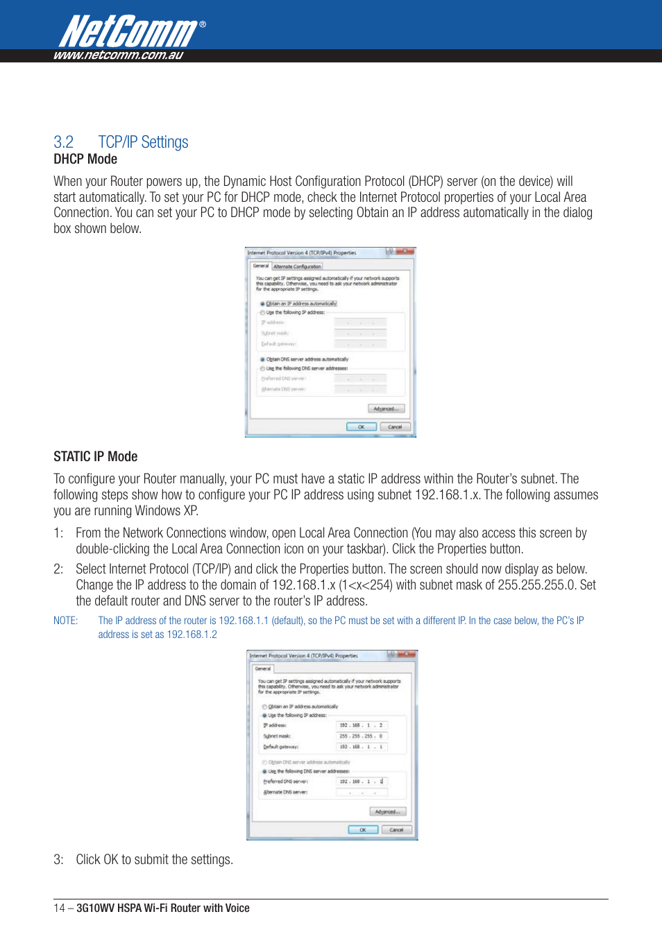 2 tcp/ip settings | NordicTrack ROUTER WITH VOICE 3G10WV User Manual | Page 14 / 96