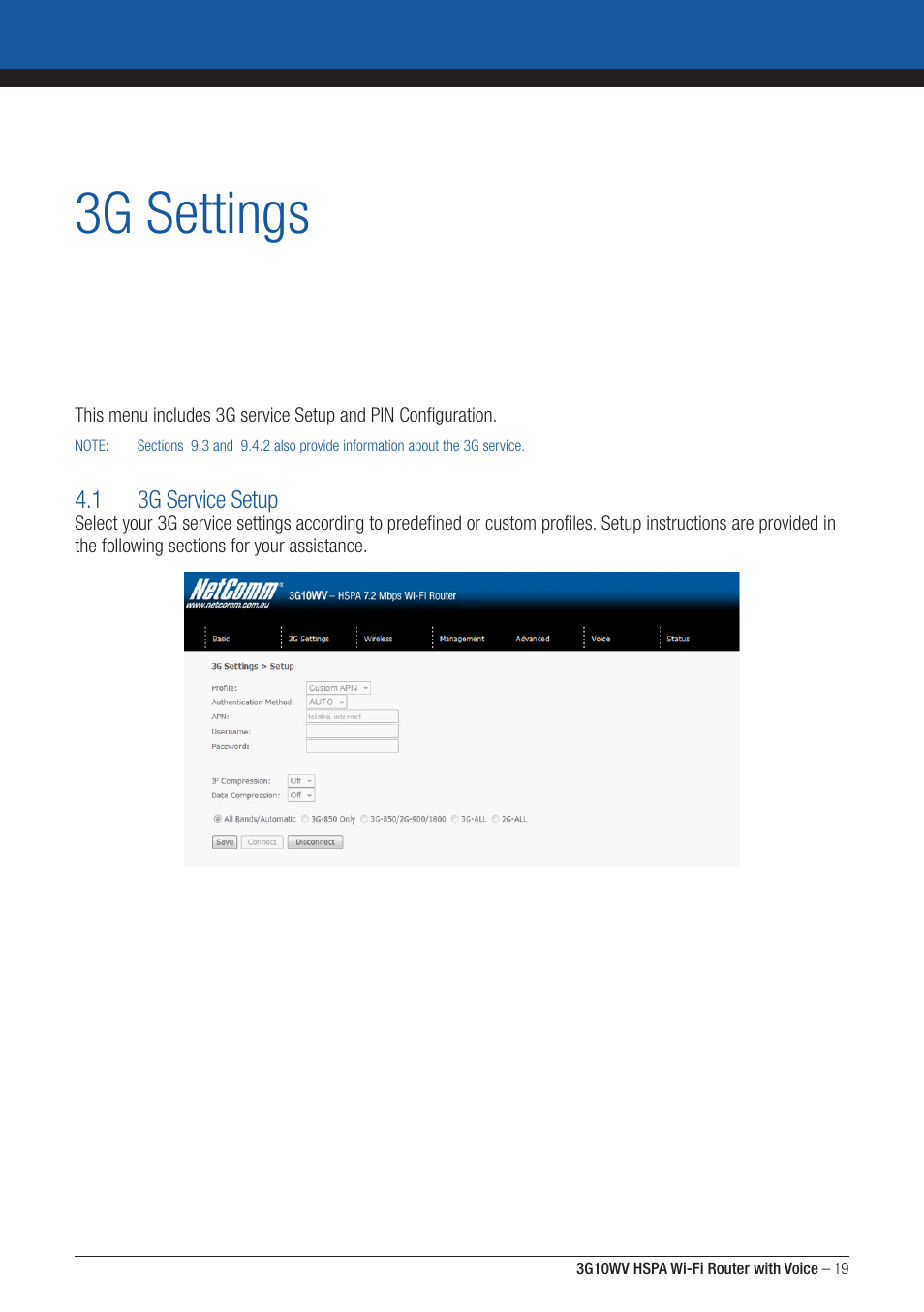 G settings | NordicTrack ROUTER WITH VOICE 3G10WV User Manual | Page 19 / 96