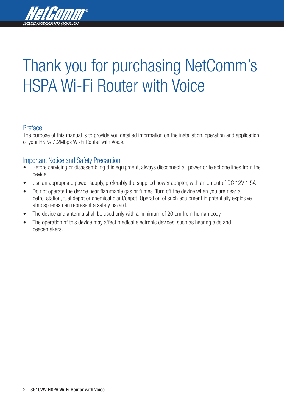 NordicTrack ROUTER WITH VOICE 3G10WV User Manual | Page 2 / 96