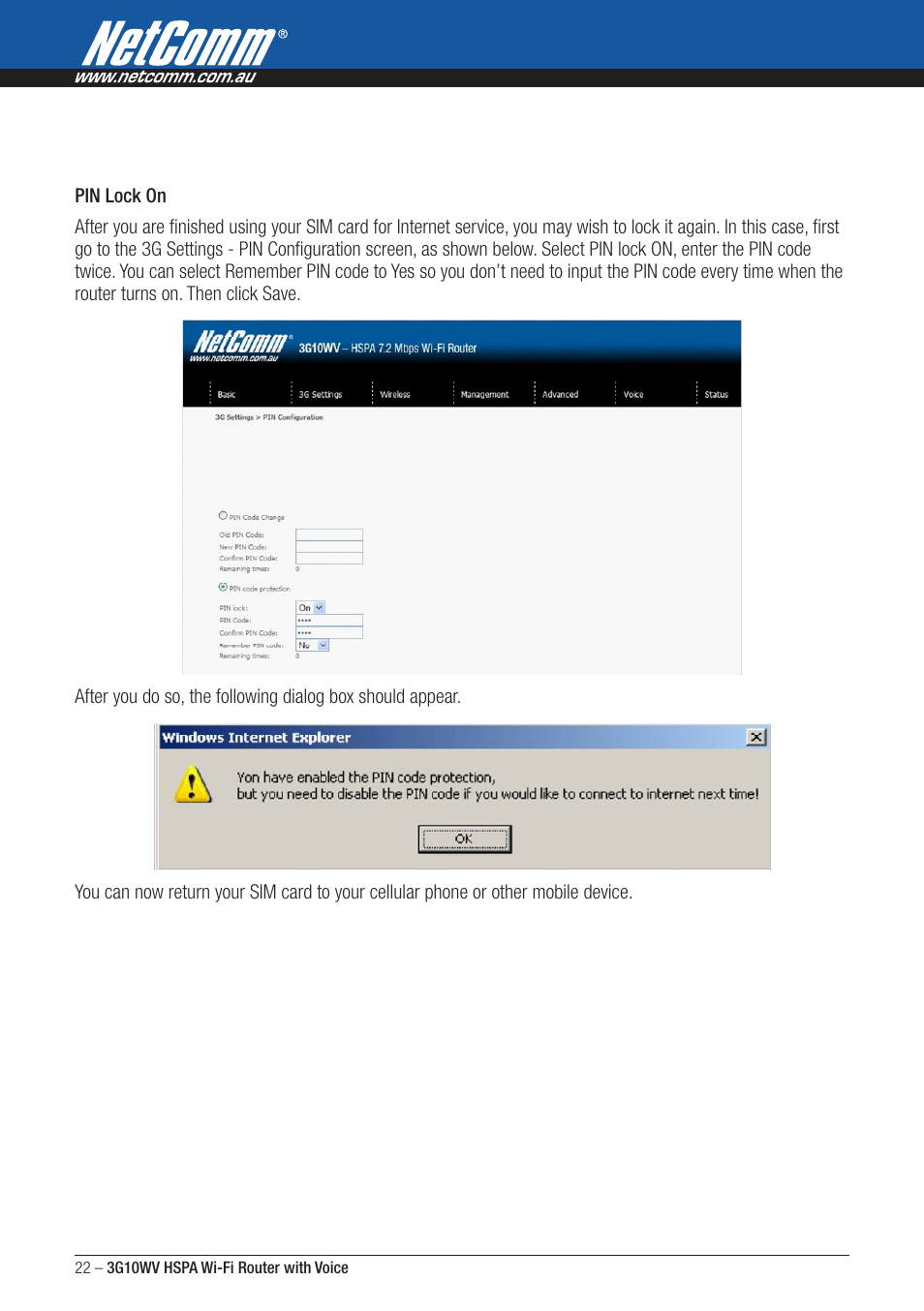 NordicTrack ROUTER WITH VOICE 3G10WV User Manual | Page 22 / 96