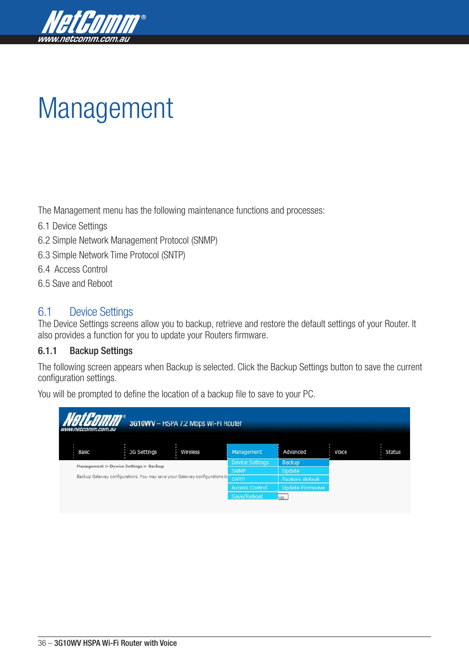 Management | NordicTrack ROUTER WITH VOICE 3G10WV User Manual | Page 36 / 96