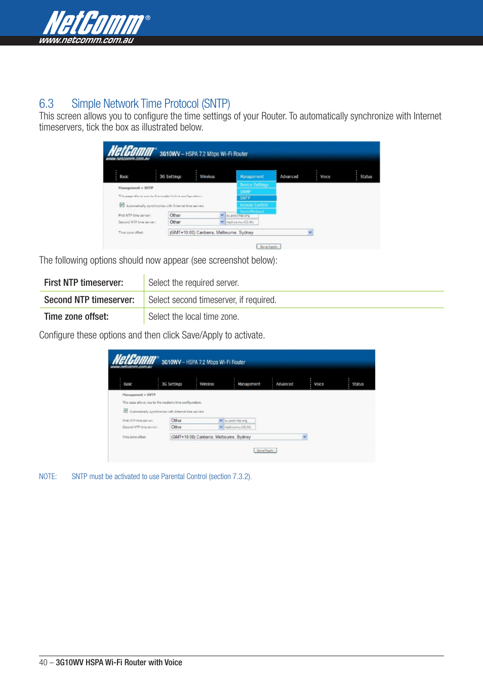  simple network time protocol (sntp) | NordicTrack ROUTER WITH VOICE 3G10WV User Manual | Page 40 / 96