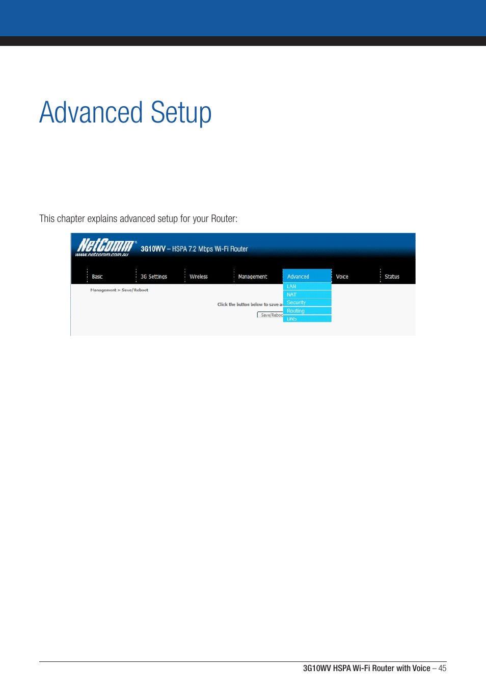 Advanced setup | NordicTrack ROUTER WITH VOICE 3G10WV User Manual | Page 45 / 96