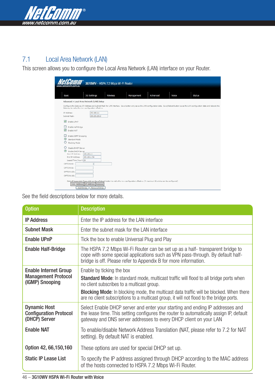 1 local area network (lan) | NordicTrack ROUTER WITH VOICE 3G10WV User Manual | Page 46 / 96