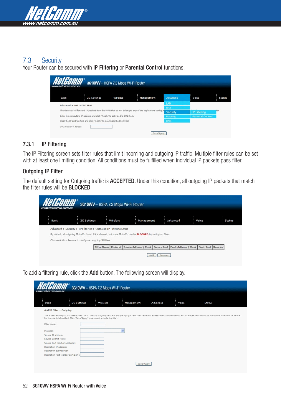  security | NordicTrack ROUTER WITH VOICE 3G10WV User Manual | Page 52 / 96