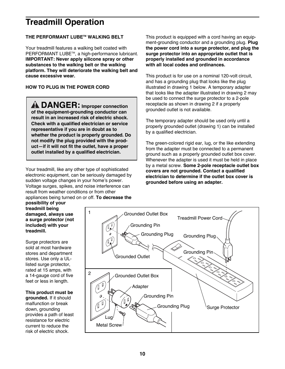 Treadmill operation, Danger | NordicTrack NTTL15083 User Manual | Page 10 / 34