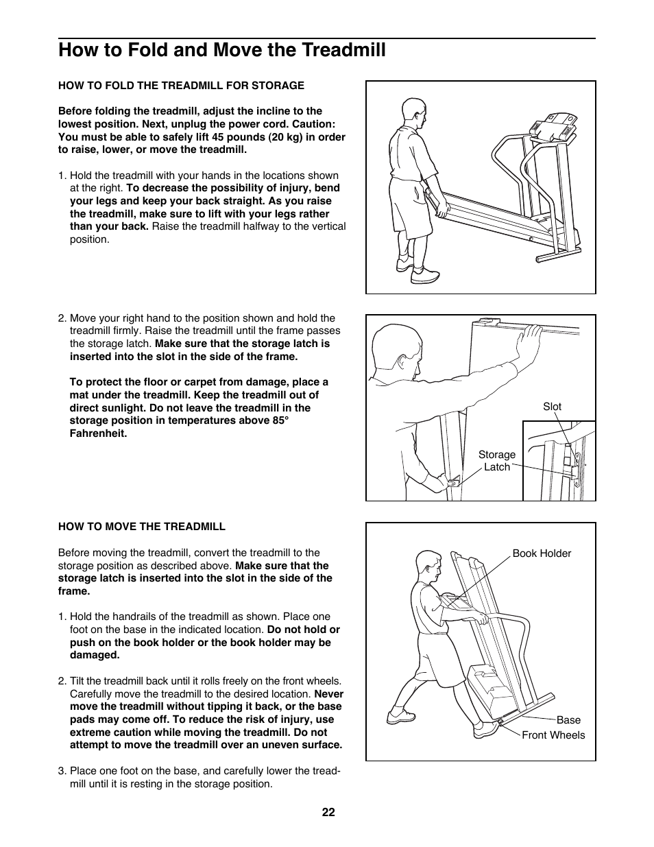 How to fold and move the treadmill | NordicTrack NTTL15083 User Manual | Page 22 / 34