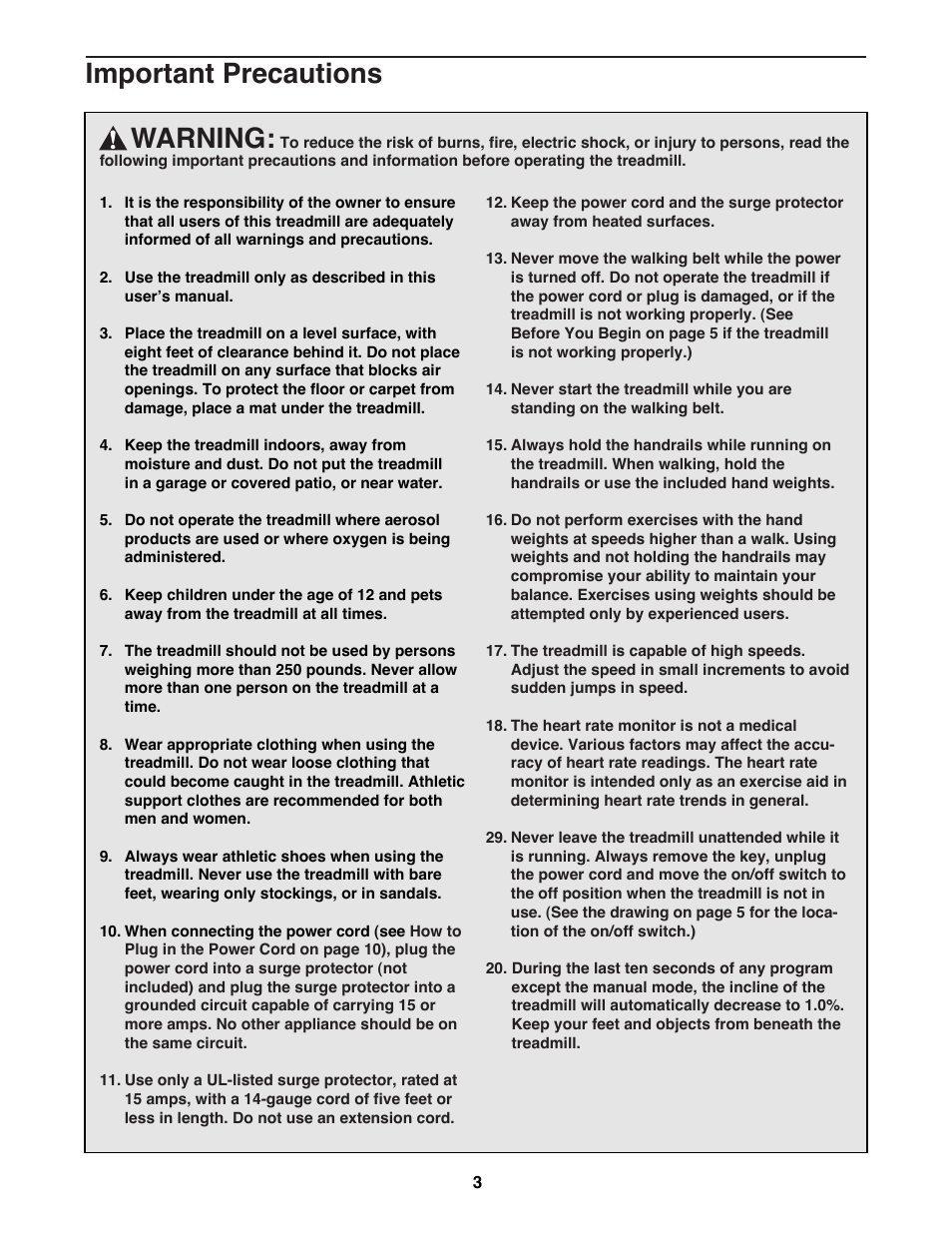 Warning, Important precautions | NordicTrack NTTL15083 User Manual | Page 3 / 34