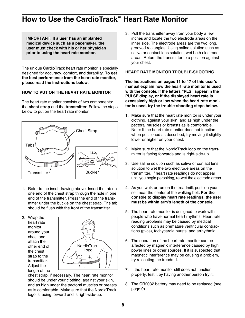 How to use the cardiotrack, Heart rate monitor | NordicTrack NTTL15083 User Manual | Page 8 / 34