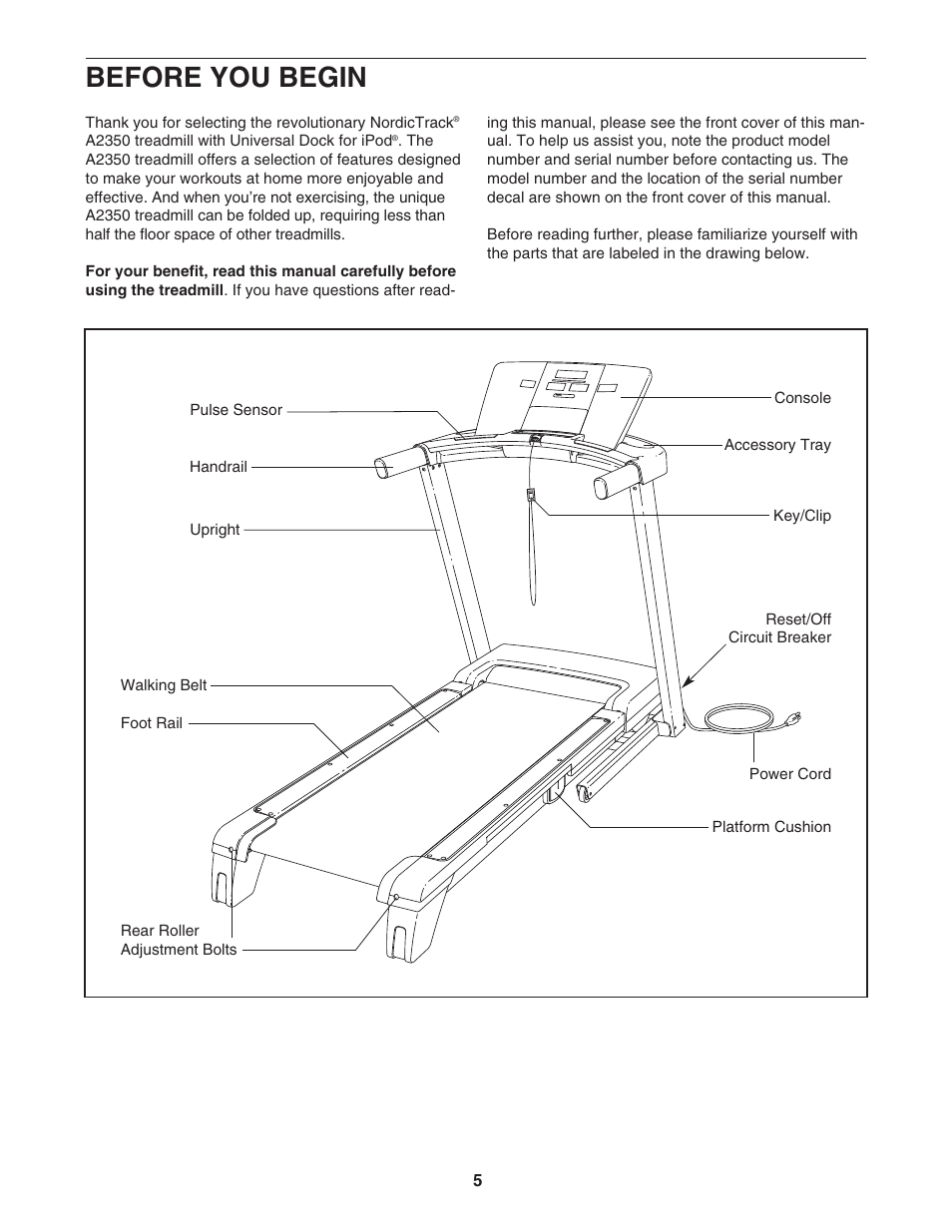 Before you begin | NordicTrack A2350 NTL07007.3 User Manual | Page 5 / 36